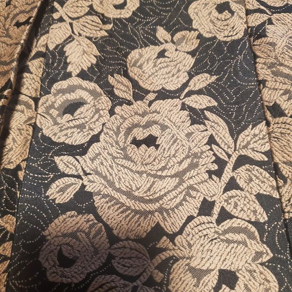 Ann Taylor Sz 2 Wool & Silk Brocade Black Gold Floral Pleated Pencil Skirt - Picture 4 of 9